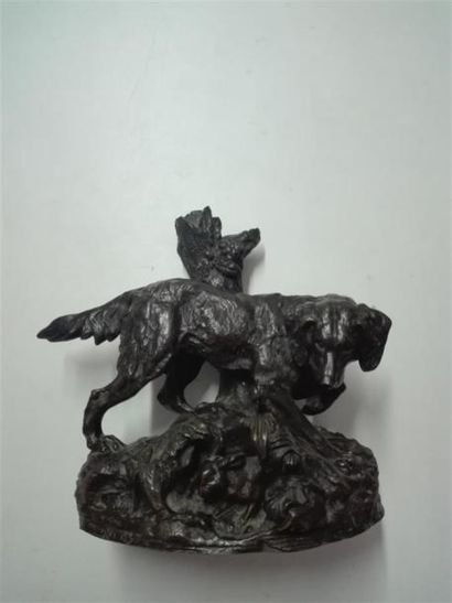 null Louis VIDAL-L'AVEUGLE dit NATAVEL (1831-1892) Chien débusquant un lapin Bronze...