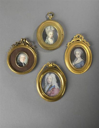 null Ecole FRANCAISE, époque Louis XVI Portrait d'homme en habit gris Miniature ovale...