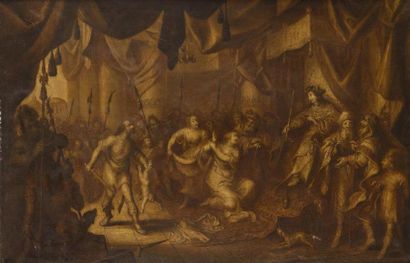 null Adriaen Van de VENNE (1589-1662) Le jugement de Salomon Huile sur toile, rentoilée...