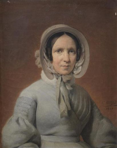 null Hippolite HOLFELD (1804-1872) Portrait de femme, 1842 Huile sur toile signée...