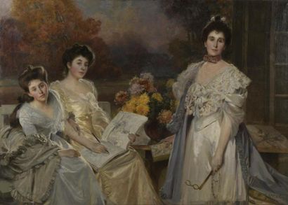 null François FLAMENG (1856-1923) Portrait de la princesse de Wagram et de ses deux...
