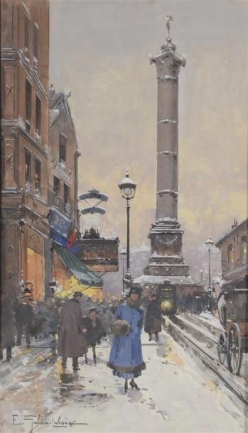 null Eugène GALIEN-LALOUE (1854-1941) Place de la Bastille Gouache sur papier H....