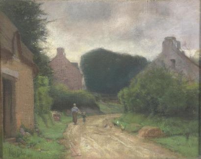 null Karl CARTIER (1855-1925) Village en Bretagne Pastel sur toile, signé en bas...