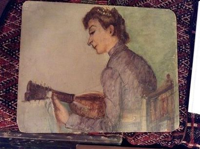 null Ecole française vers 1900

Femme à la mandoline

Huile sur carton

D. 33 cm...