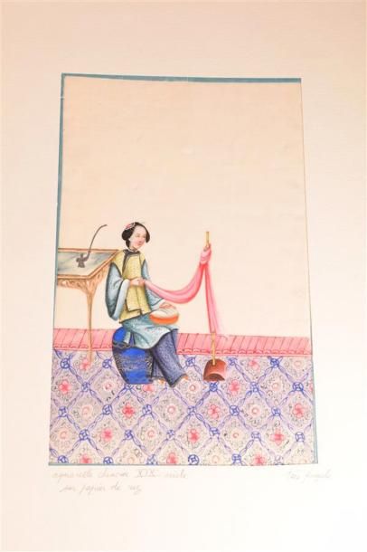 null CHINE, XIXe siècle

Quatre aquarelles sur papier, "Dames dans leur intérieur"

L....