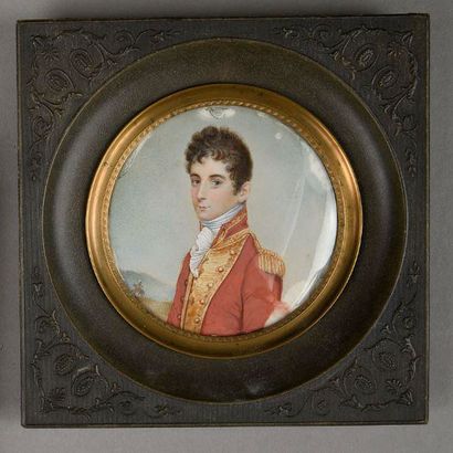 null Ecole ANGLAISE du XIXe siècle 

Portrait de jeune homme en uniforme de la garde...