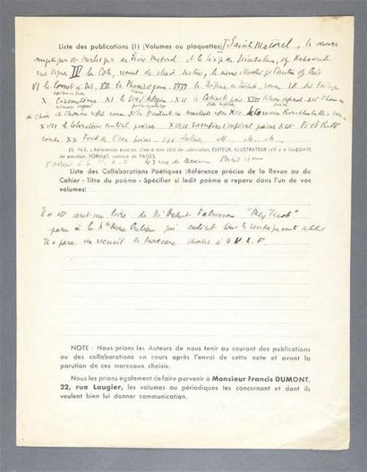 MAX JACOB (1876/1944) Pièce autographe, 2 pp. in-4.
[février 1943].
Réponses de Max...