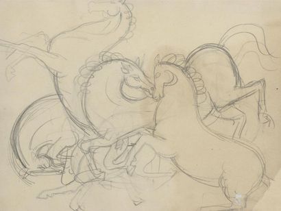 André LHOTE (1885-1962) Deux feuilles d'études de chevaux Mine graphite sur papier
H....