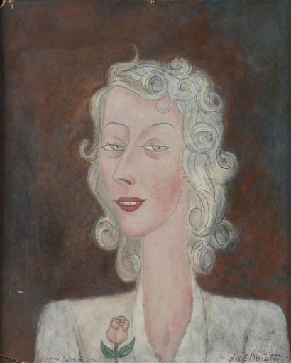 Marie VASSILIEFF (1884-1957) Portrait de Madame Steanlet à la rose
Huile sur carton,...