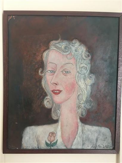 Marie VASSILIEFF (1884-1957) Portrait de Madame Steanlet à la rose
Huile sur carton,...
