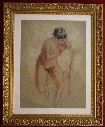 ECOLE FRANÇAISE vers 1940 Portrait présumé de Kiki de Montparnasse nue Fusain, sanguine...