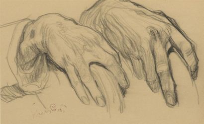 Frantisek Kupka (1871-1957) Etude de deux mains agrippées Crayon sur papier Porte...