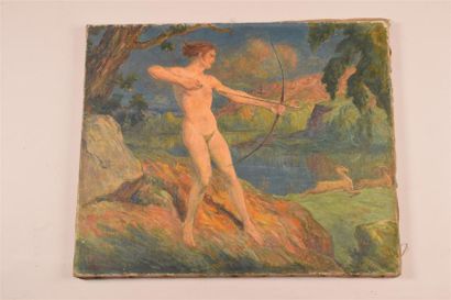 Henri CHARRIER (1859-1950) Diane chasseresse
Huile sur toile, signée en bas à gauche,...