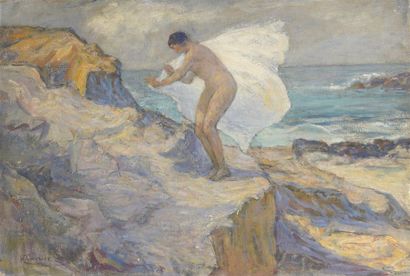 Henri CHARRIER (1859-1950) Sortie de bain
Huile sur toile, signé en bas à gauche,...