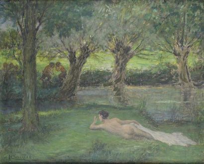 Henri CHARRIER (1859-1950) «Nymphe bocagère»
Huile sur toile marouflée sur carton,...