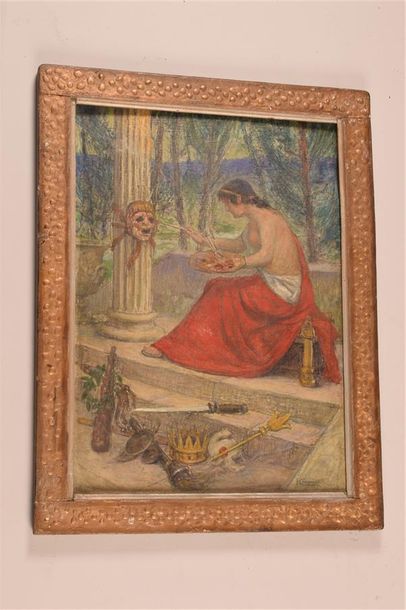 Henri CHARRIER (1859-1950) La muse grecque
Huile sur carton, signée en bas à droite,...