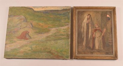 Henri CHARRIER (1859-1950) Le chemin de Damas; La prière
Huile sur toile, signée...