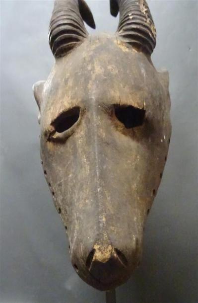 null IBO - NIGERIA Masque en bois sculpté patiné figurant une tête d'antilope L....