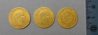 Monnaies - Médailles - Sceaux Trois pièces de dix FRANCS OR 1856, 1857 et 1859 Atelier...