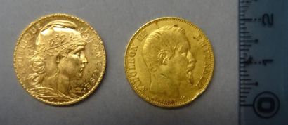 Bijoux - Joaillerie FRANCE Deux pièces de 20 Francs or - Napoléon III, tête nue,...
