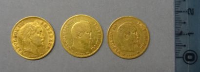 null FRANCE Trois pièces de 10 Francs en or - 2 x 1857 Paris, Napoléon III tête nue...