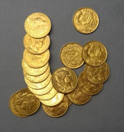 Monnaies - Médailles - Sceaux FRANCE Dix-sept pièce de 20 Francs en or - 5 x 1911...
