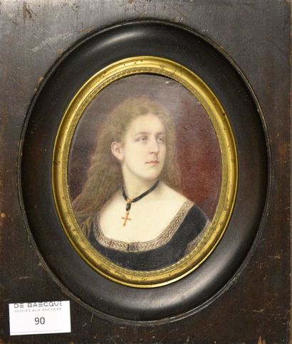 MINIATURES BRUNARD***Ecole FRANCAISE du XIXe siècle Portrait de femme Miniature ovale...