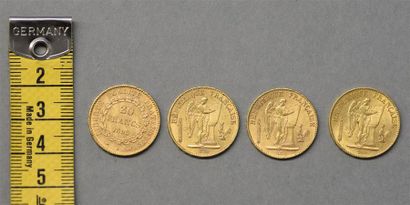 null FRANCE Quatre pièces de 20 Francs en or Paris, 1898-1895-1878-1879 Poids : 25,7...