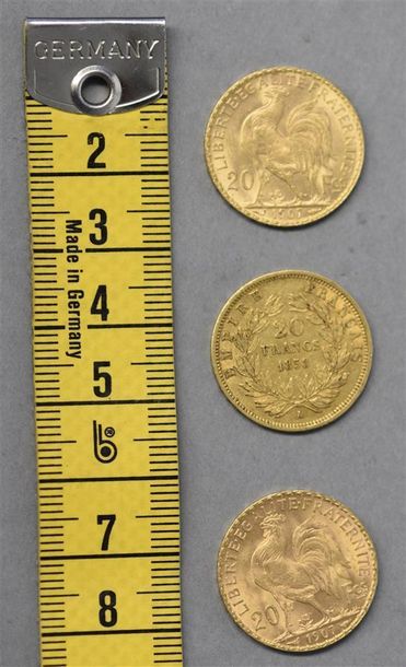 Monnaies - Médailles - Sceaux FRANCE Trois pièces de 20 Francs or - 1 x Napoléon...