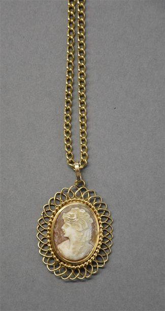 Bijoux - Joaillerie Pendentif camée coquille orné d'un profil de femme à gauche,...