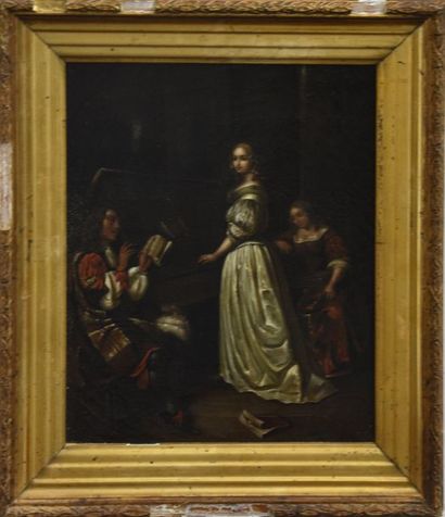 TABLEAUX ANCIENS Ecole HOLLANDAISE du XIX° siècle Jeune femme au clavecin, d'après...