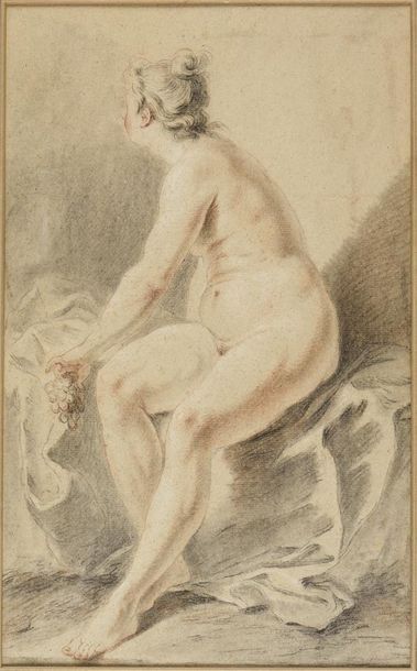 Dessins - Oeuvres sur papier Ecole FRANCAISE du XVIIIe siècle Femme nue de dos Sanguine,...