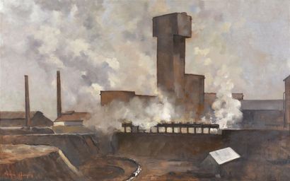 Art moderne et contemporain Roland BASQUIN (XXe siècle) La mine de charbon Huile...