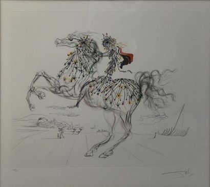 ESTAMPES Salvador DALI (1904-1989) Cheval cabré Pointe sèche en noir et en couleurs,...