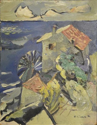Art moderne et contemporain Ludwig KLIMEK (1912-1992) Maison en bord de mer Huile...