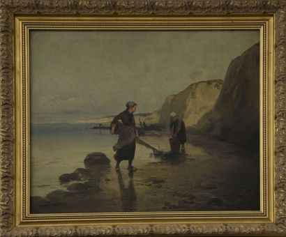 Art moderne et contemporain Ecole FRANCAISE du XIXe siècle La pêche aux crabes Huile...