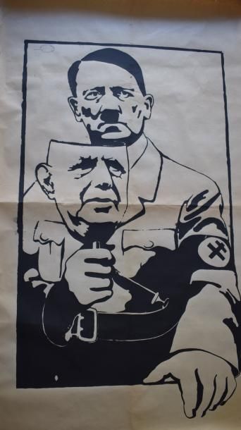 null 
Lot de cinq affiches comprenant :


- Deux affiches "Hitler portant le masque...