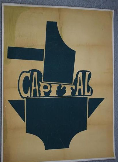 null "Capital" 

Sérigraphie en vert sur papier brun entoilé

115,5 x 85,5 cm

Déchirures...