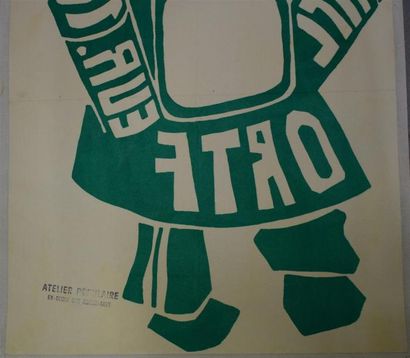 null Lot de deux affiches : 

"RTL ORTF EUR.1"

Sérigraphie en vert sur papier entoilé...