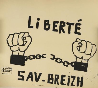null "Liberté - SAV. Breizh"

Sérigraphie en noir sur papier entoilé

Tampon "Atelier...