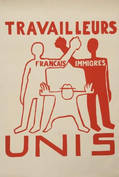 null "Travailleurs français émigrés unis"

Sérigraphie en rouge sur papier entoilé

119,5...