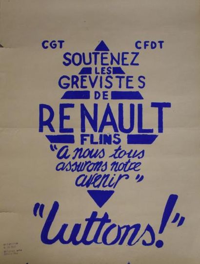 null "Soutenez les grevistes de Renault-Flins … Luttons !"

Sérigraphie en bleu sur...