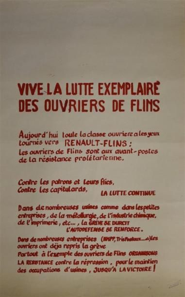 null "Vive la lutte exemplaire de Flins …"

Sérigraphie en rouge sur papier non entoilé

Tampon...