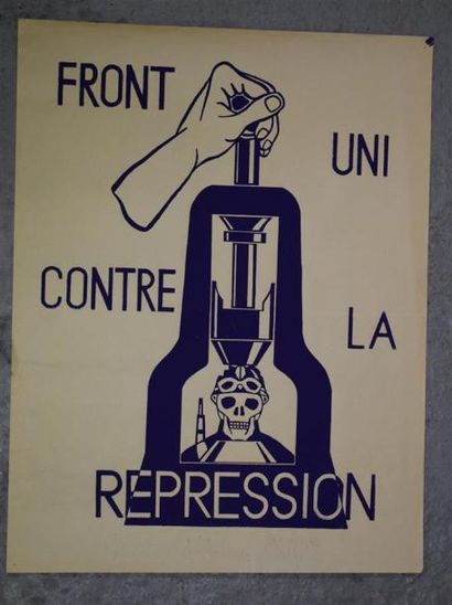 null Lot de deux affiches : 

"Front uni contre la répression"

Sérigraphie en violet...