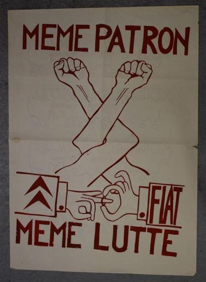 null "Meme patron meme lutte Citroen Fiat"

Sérigraphie en rouge au verso d'une affiche...