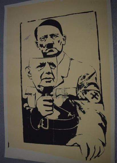 null Hitler avec le masque de De Gaulle

Sérigraphie en noir sur papier bistre entoilé

Tampon...