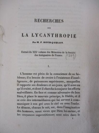 Livres anciens et modernes [Esotérisme] - BOURQUELOT (F). RECHERCHES SUR LA LYCANTHROPIE....