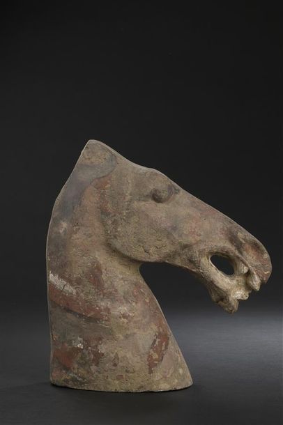 null Sculpture d'une tete de cheval en terre cuite, Chine, dynastie Han (206 av....