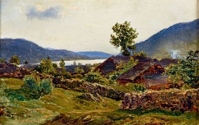 André GIROUX (1801-1879) Paysage aux chaumières
Huile sur papier marouflé sur toile.
H....