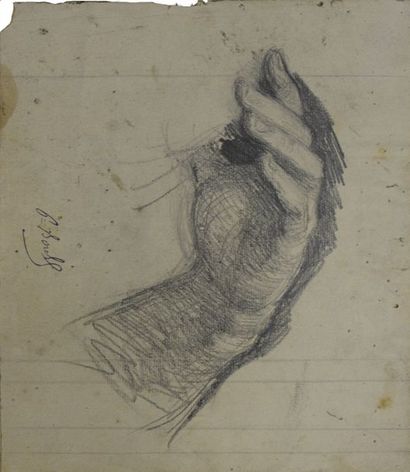 Paul BOREL (1828-1913) Étude de main (Chapelle d'Oullins?)
Dessin au crayon. Timbre...